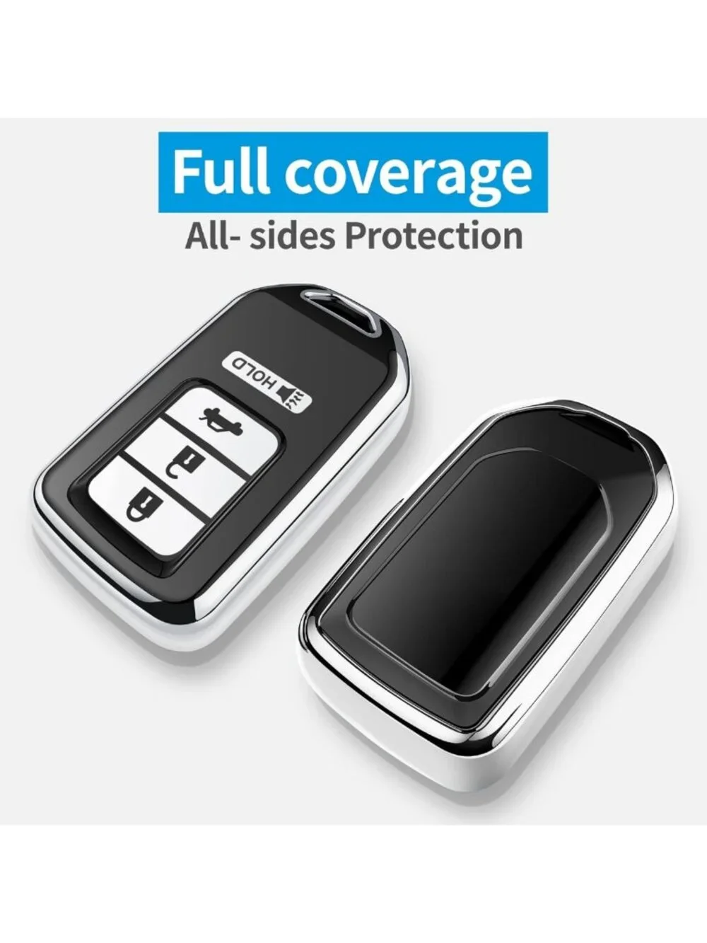 360° Protection Soft TPU Key Fob Cover with Keychain for Honda Accord Civic CRV